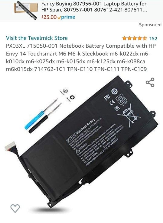 Notebook Battery Compatible with HP Envy 14 Touchsmart M6