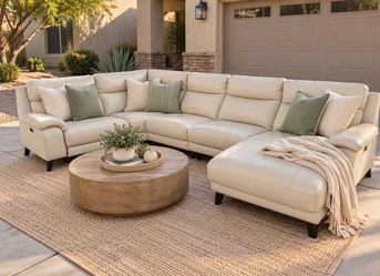 Small white leather sectional with chaise lounge - delivery available