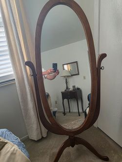 Solid wood oval mirror