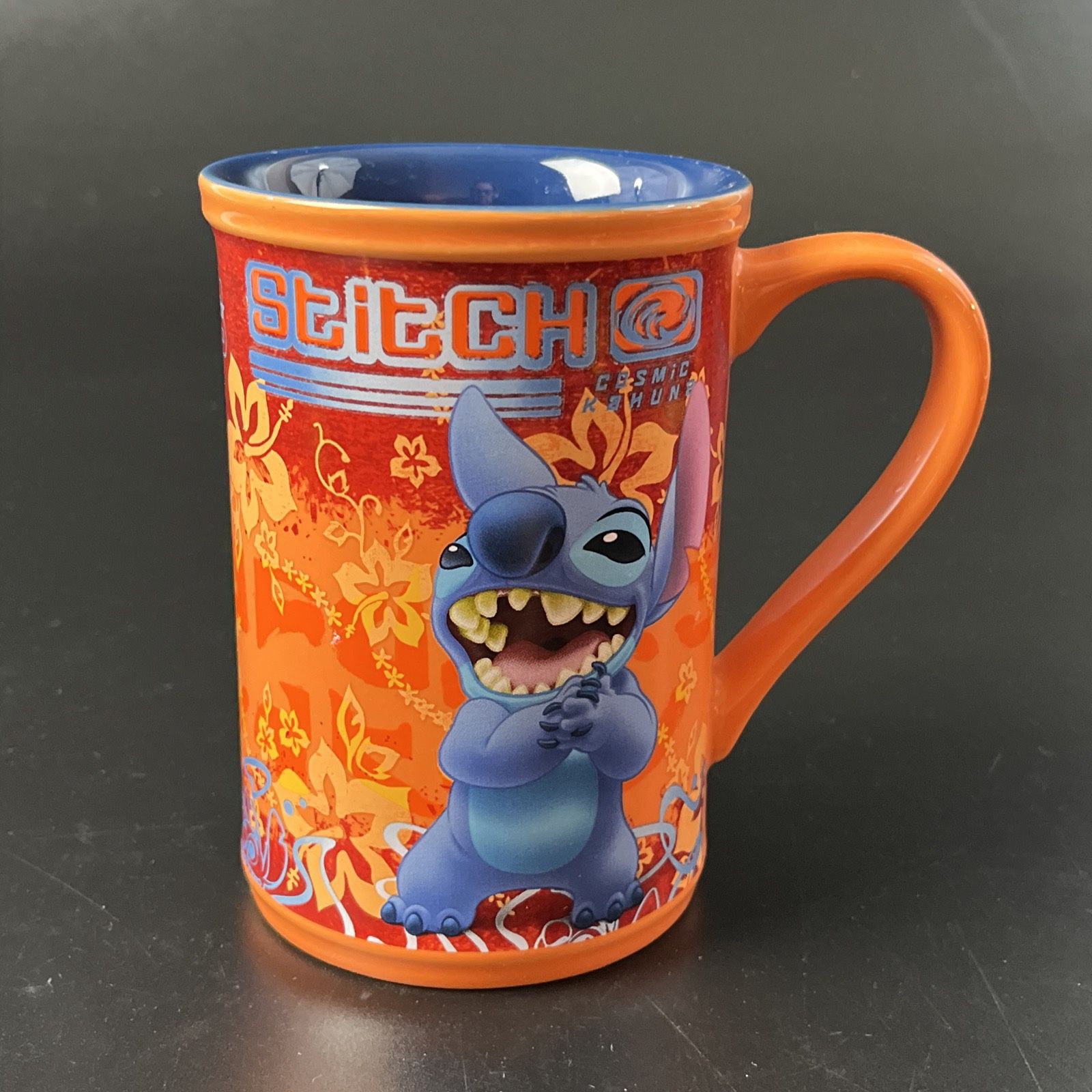 Disney Store Stitch 16 oz Coffee Mug Lilo 626 Cosmic Kahuna Orange Blue