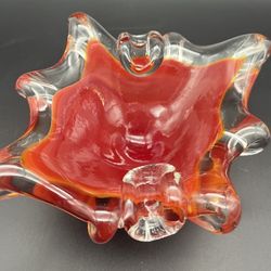 Murano (?) Red And Orange with Clear Glass Pulled DishPaperweight