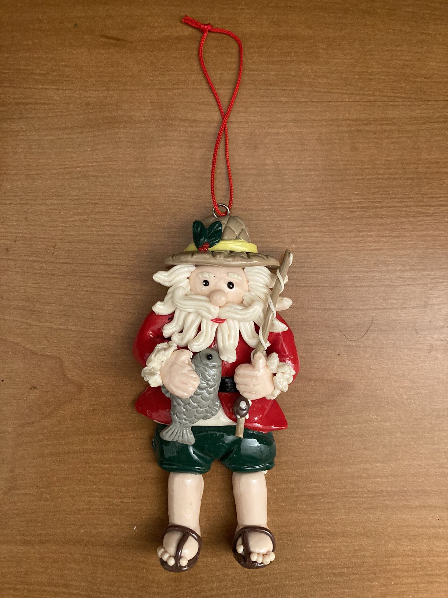 Vintage Fisherman Santa Christmas Ornament