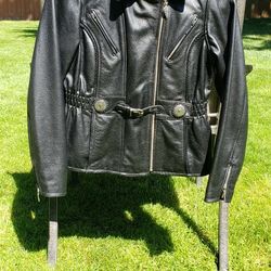 Harley Davidson VTG Vintage Girls Leather Motorcycle Jacket. Size XL  