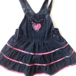 Vintage Oshkosh Vestbak Girls 18M Black Corduroy Overall Jumper Dress 18 Months 