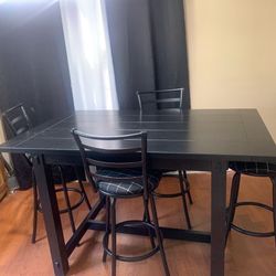 5x3x3 Black Bar Height Table with 4 Stools