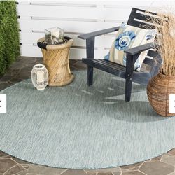 🌊✨ Courtyard Carolann Indoor/Outdoor Round Rug – 7’10” – Aqua/Grey | NEW ✨🌊