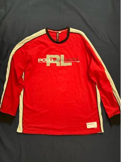 Polo Jeans Co. Men's Red Crew Neck Long Sleeve Graphic Print Logo T-Shirt XL