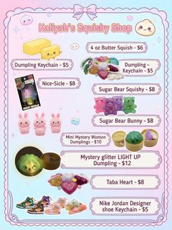 Kaliyah's Squishy Shop Item Collection