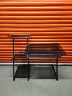 Glass Top Computer Desk w/ Keyboard Tray & Side Shelves – Modern Workstation