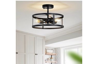 Flush Mount Ceiling Lights, 2-Light Black Metal Cage