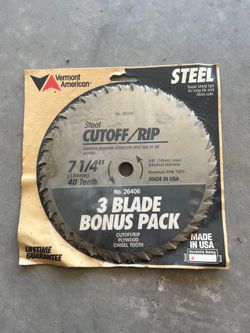 Set of 3 Vermont American blades, 7.25” (184mm) Cutoff/Rip Circular Saw Blade.