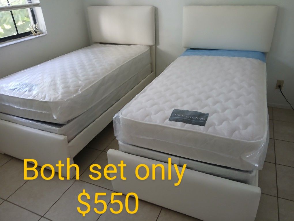 $550 For Two Twin Beds With Two Mattress And Two Box Spring Brand New Free Delivery