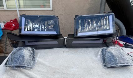 92-96 Ford F-250 Bronco Black LED Strip Headlights Bumper Corner Lights