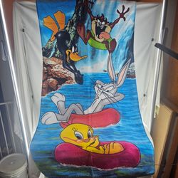 VTG 1997 LOONEY TUNES RIVER RAFTING BEACH TOWEL