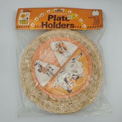 New 70s Vintage Woven Straw Paper Plate Holders Set of 4