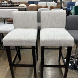 CHITA Bar Stools Set of 2, 30" H Seat Height Upholstered Barstools, Fabric in Ivory