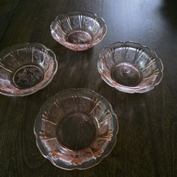 Pink Cherry Blossom Depression Glass Berry Bowls 4.75 Inches