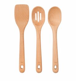 Wooden Utensils 3pc Set Turner, Spoon & Slotted Spoon for Cooking & Kitchen