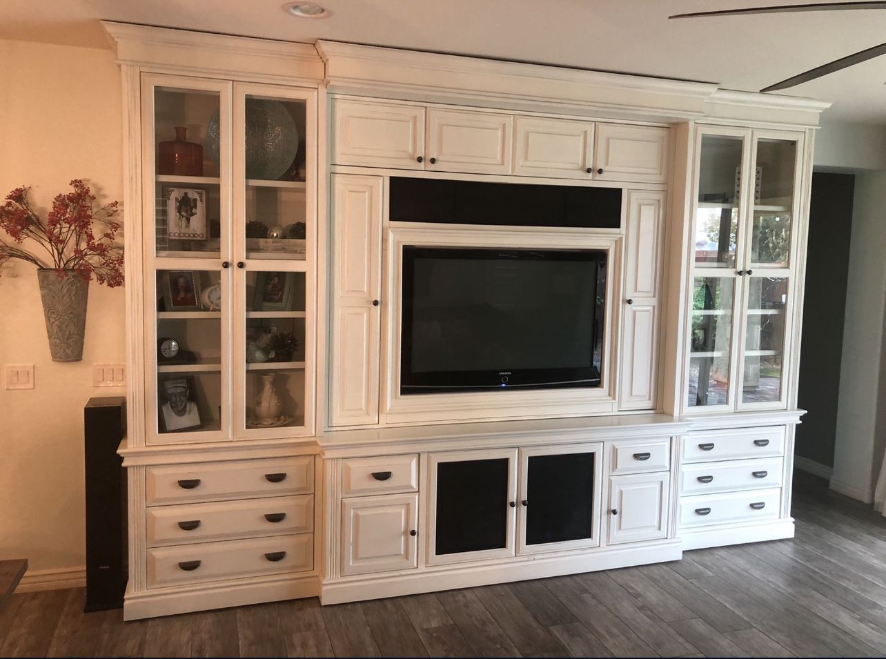 White Solid Wood Wall Unit Entertainment Center TOP HALF ONLY for