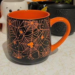 Disney Mickey Mouse Spooky Mug Spider Webs Halloween Black Orange Coffee Cup