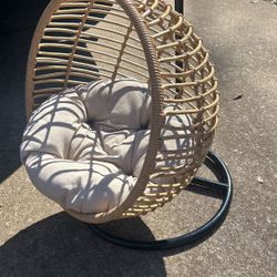 Hanging Rattan Cat Bed Egg Chair With Stand And Cushion 
