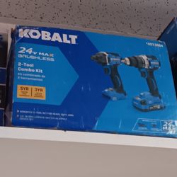 Kobalt New Kit Drill And Impact 24v Brushless, Batteries And Charger 