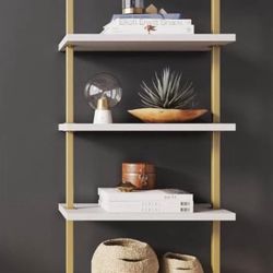Nathan James Theo 5-Shelf Modern Bookcase, Open Wall Mount Ladder Bookshelf with Industrial Metal Fr