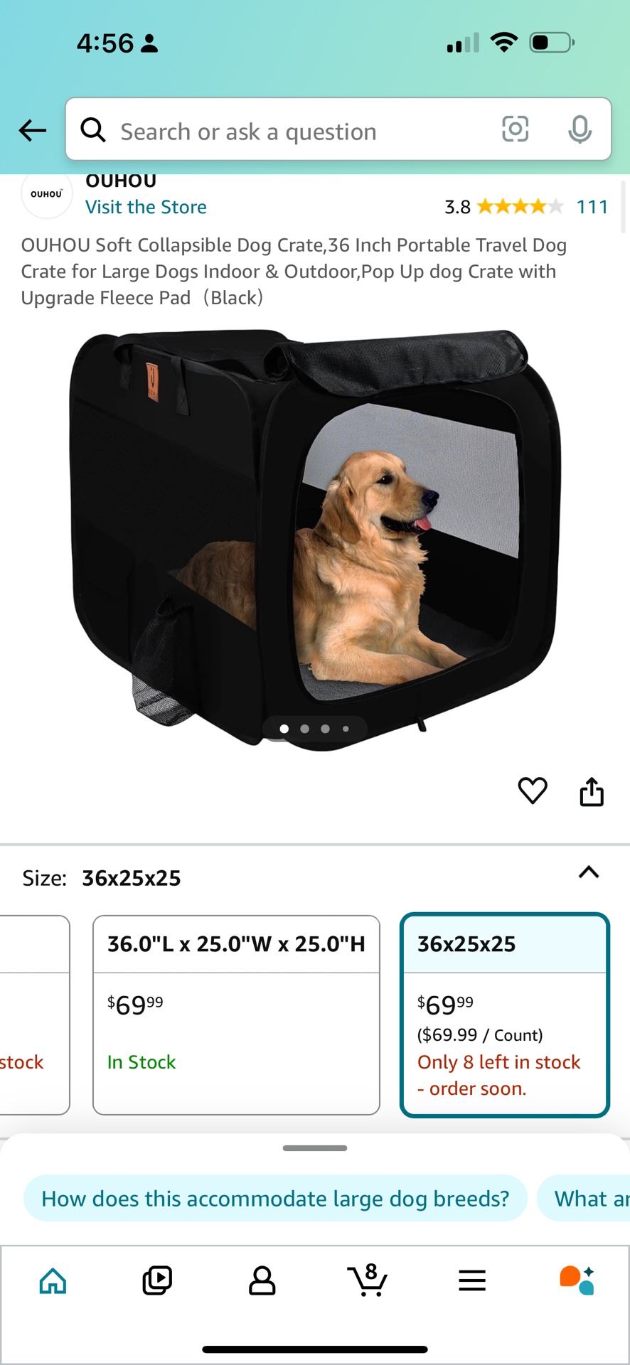 OUHOU Soft Collapsible Dog Crate, 36 Inch Portable Travel Dog Crate for Large Dogs Indoor & Outdoor, Pop Up dog Crate with Upgrade Fleece Pad (Black)