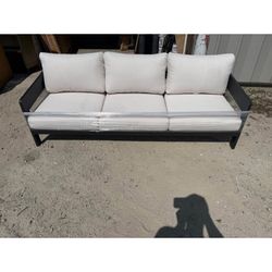 81.9” Modern Outdoor Aluminum Sofa with Olefin Cushions – Off White - Delivery Available