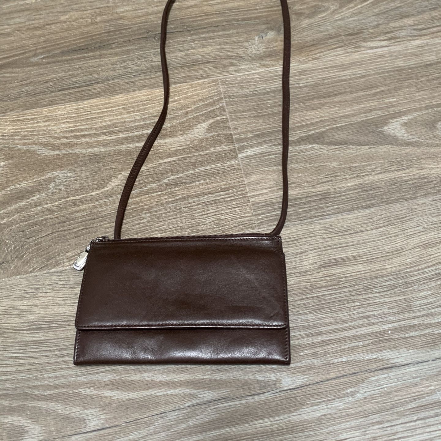Small Fossil Brown Leather Crossbody Bag