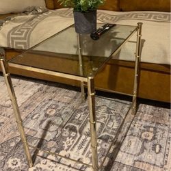 Gold Metal and Glass Side Table