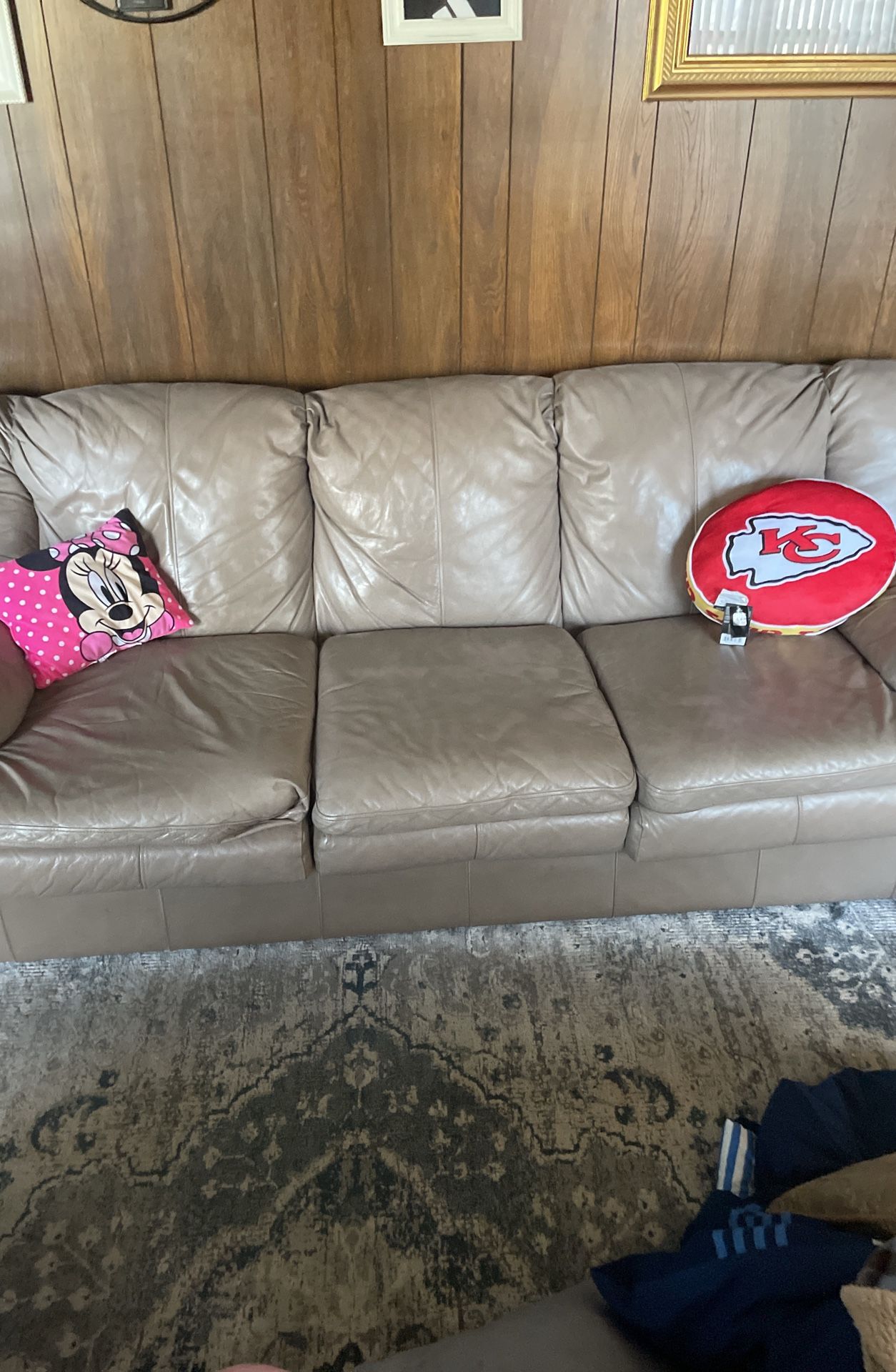 95 “ WideTan Leather Couch And 44” Wide Chair