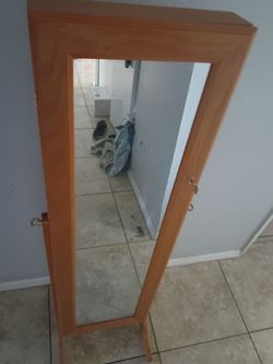 Standing Jewelry Armoire with Full-Length Mirror
