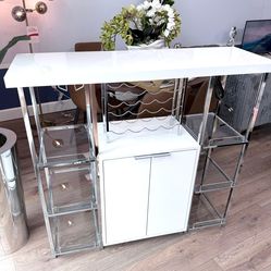 White bar unit hone bar storage bar bottles cabinet new