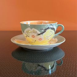 Vintage Lusterware Dogwood Cup & Saucer Set Made In Japan Iridescent