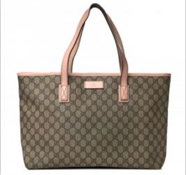 Pink leather and canvas tote