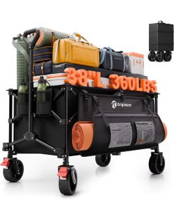 220L Collapsible Wagon Cart Foldable, 38" L Extra Large Heavy Duty Folding Beach Wagons with All-Terrain Wheels, Utility Carts for Camping, Sports, Sh