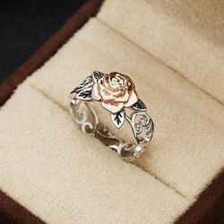 Exquisite Silver Floral Rose Flower Ring - Size 5