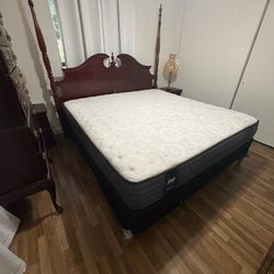 Complete King-Size Cherry Finish Bedroom Set – Good Condition