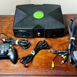 Xbox original console with controller and cords