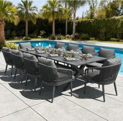11 Pieces Outdoor Patio Dining Set, Aluminium Rectangular Dining Table and Wicker Rattan Chairs Set for Outside Backyard, Poolside