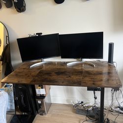Office Combo (Wood Stand Up Electric Desk) + Ergonomic Chair + LG Monitor
