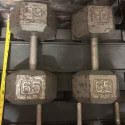 65 lb Pair Hex Iron Dumbbells 130 lbs