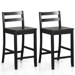 2 For $95 Assembled New Wooden Bar Stools Set of 2, 24-Inch Counter Height Stools with Ergonomic Backrest & Footrest, Farmhouse High Dining Chairs