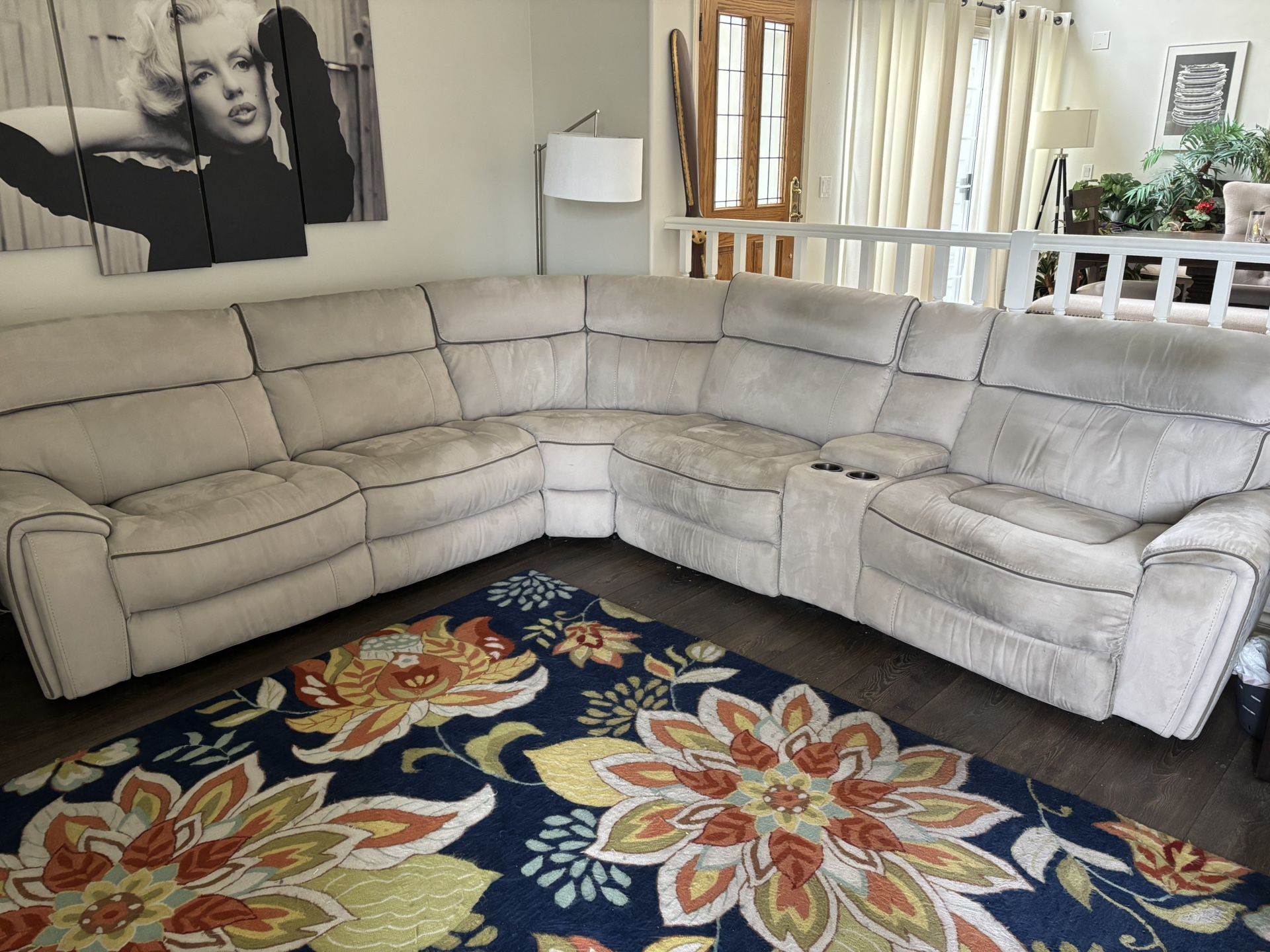 Suede Gray Couch W/Electric Recliners