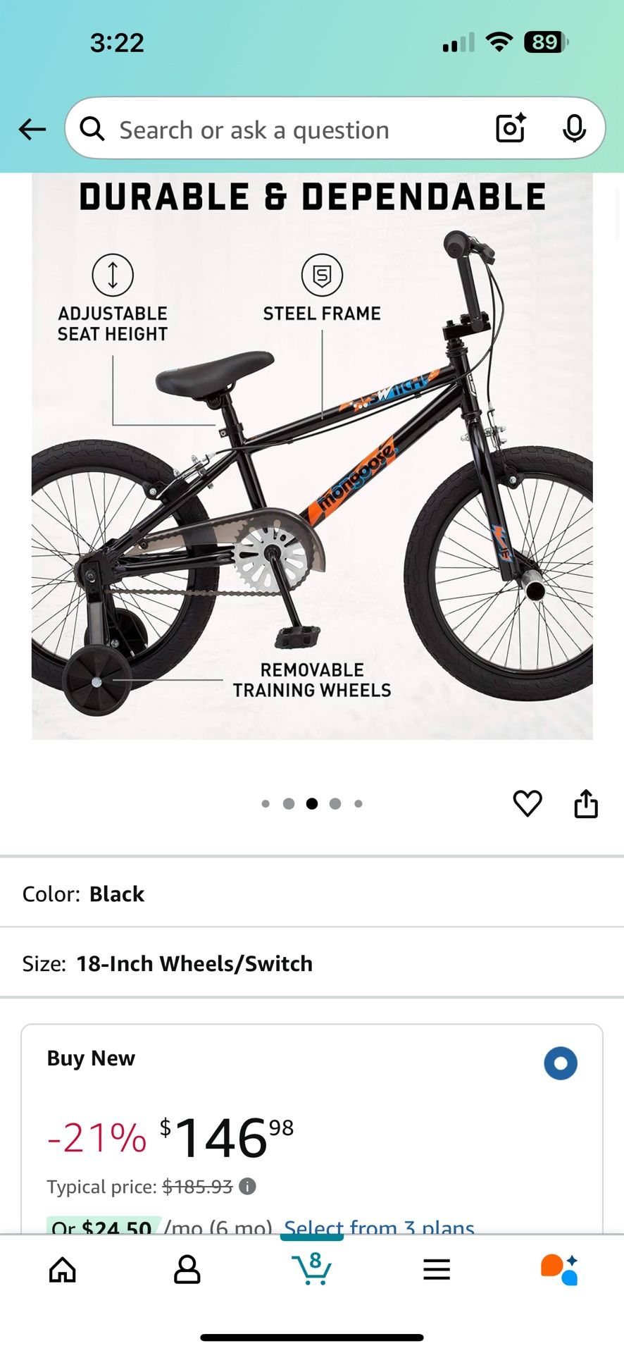 18” Mongoose Switch Bmx Bike