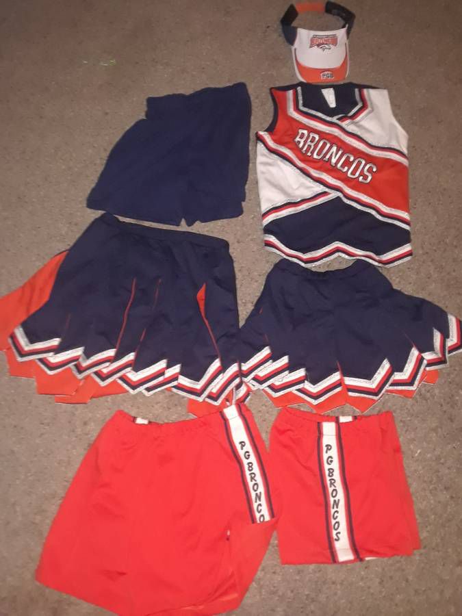 New Broncos cheerleader cheer uniforms shirts shorts top hats pleasant grove on some