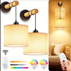 2 Rechargeable Battery Operated Wall Sconces Fabric Wall Lamps Dimmable