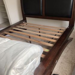 Solid Wood and Leather Queen Bed frame 
