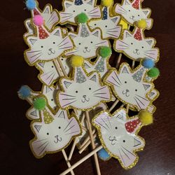 Cupcake Toppers Cat Party 19pcs